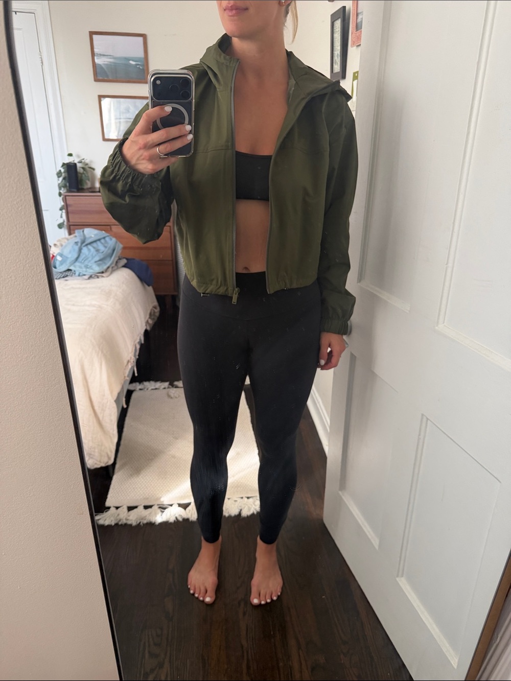 Babaton Cropped Windbreaker in Olive Green - Picture 6 of 9